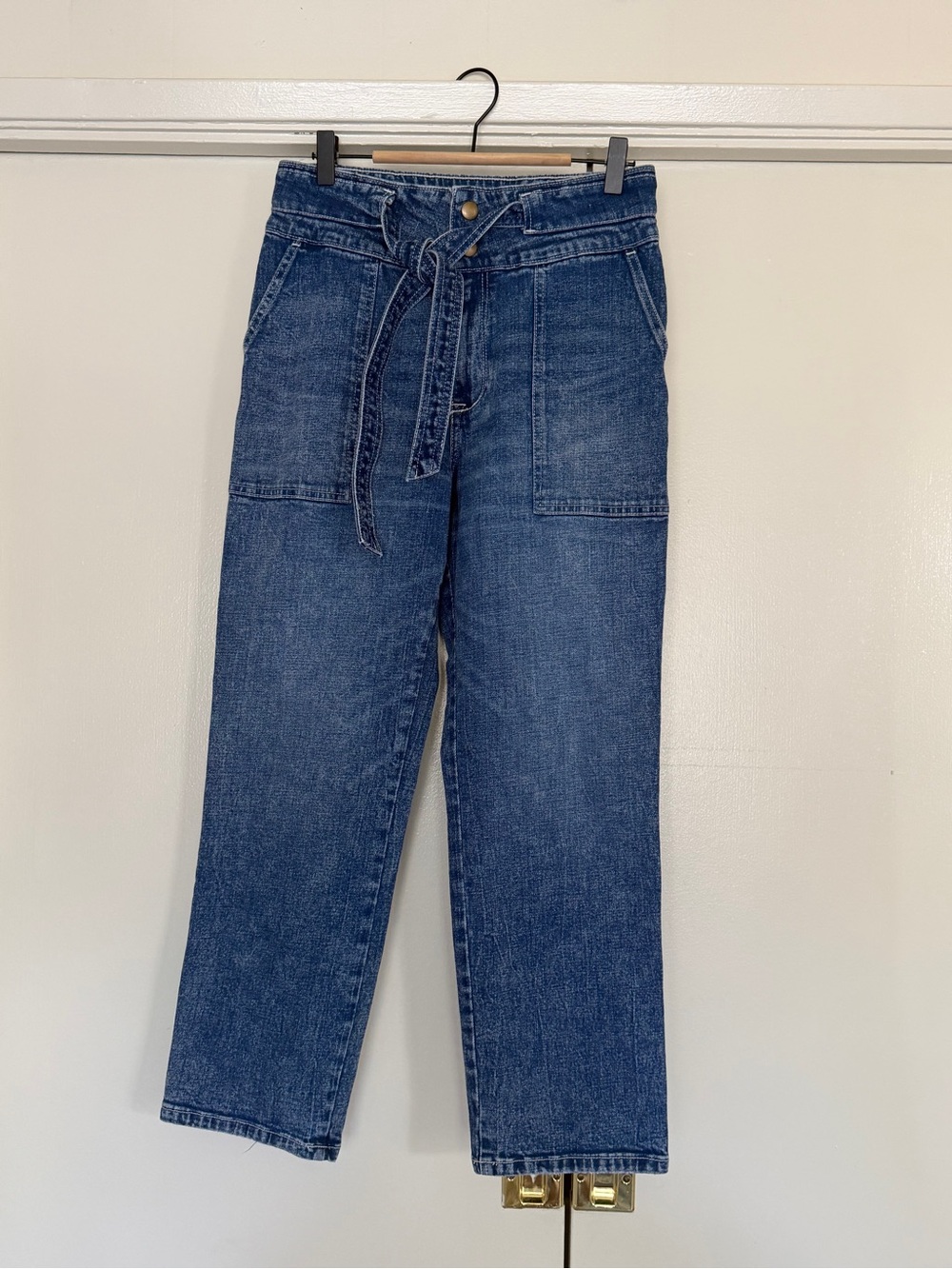 Abercrombie & Fitch Front Tie High-Rise Straight Jeans, Size 10